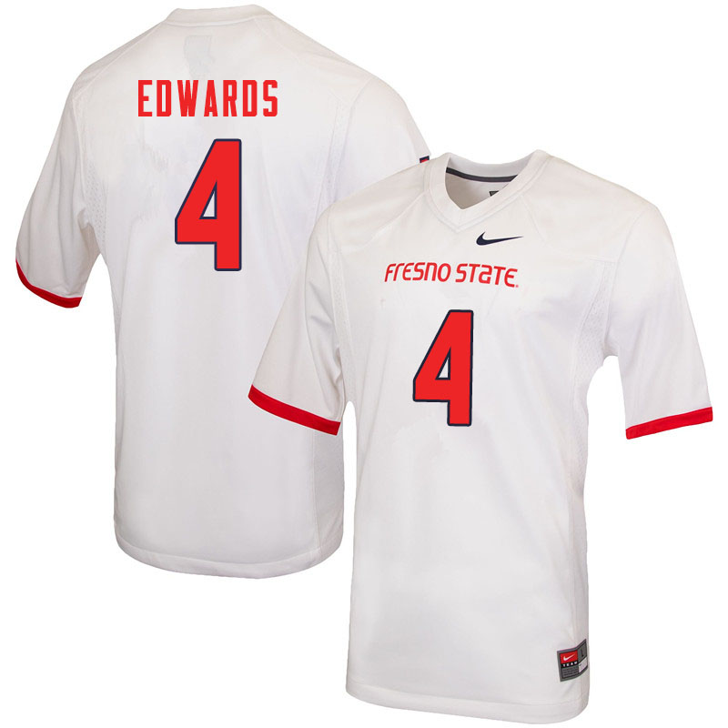 Men #4 Emoryie Edwards Fresno State Bulldogs College Football Jerseys Sale-White - Click Image to Close